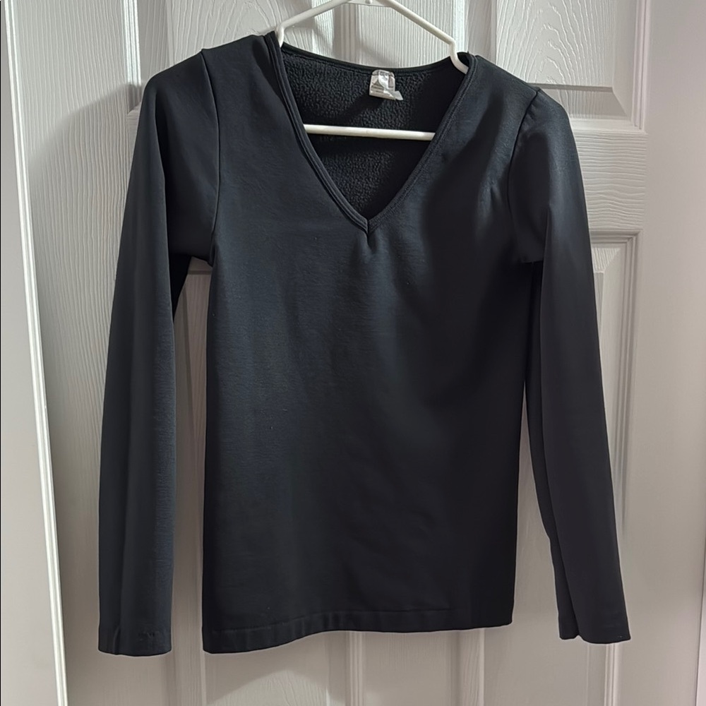 Grey V-Neck Long Sleeve Fleece lined
